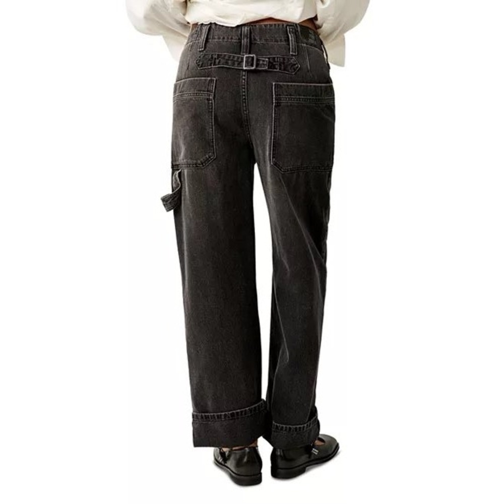 Free People Carpenter Jeans Wide Leg Cropped Utility Faded Black Women 27 Grunge - Picture 5 of 16